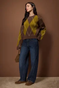 TRENDYOLMİLLA Brown Soft textured Baklava Patterned Knitwear Sweater - Image 6