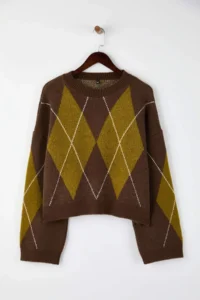 TRENDYOLMİLLA Brown Soft textured Baklava Patterned Knitwear Sweater - Image 9