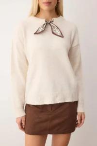 TRENDYOLMİLLA Ecru Shawl and Hair Clip Detailed Soft textured Knitwear Sweater - Image 3