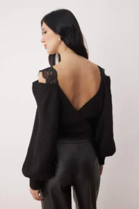 TRENDYOLMİLLA Black Lace Sleeveless V-neck Knitwear Sweater - Image 4