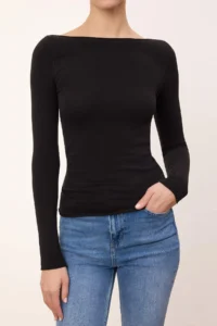 TRENDYOLMİLLA Wardrobe Essentials Black Soft textured Boat Neck Knitwear Sweater - Image 3