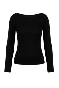 TRENDYOLMİLLA Wardrobe Essentials Black Soft textured Boat Neck Knitwear Sweater - Image 8