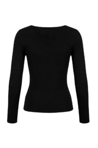 TRENDYOLMİLLA Wardrobe Essentials Black Soft textured Boat Neck Knitwear Sweater - Image 9