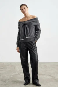 TRENDYOLMİLLA Anthracite Soft textured Madonna Collar tied up Knitwear Sweater