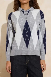 TRENDYOLMİLLA Gray Baklava Patterned Wide Pattern Knitwear Sweater - Image 3