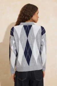 TRENDYOLMİLLA Gray Baklava Patterned Wide Pattern Knitwear Sweater - Image 4