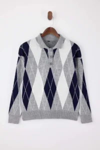 TRENDYOLMİLLA Gray Baklava Patterned Wide Pattern Knitwear Sweater - Image 5