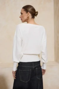 TRENDYOLMİLLA Ecru Soft textured Boat Neck Knitwear Sweater - Image 5