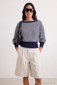 TRENDYOLMİLLA NAVY BLUE*001 Striped Soft textured Boat Neck Knitwear Sweater - Image 2