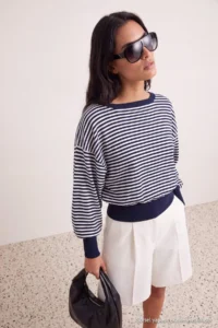 TRENDYOLMİLLA NAVY BLUE*001 Striped Soft textured Boat Neck Knitwear Sweater - Image 3