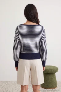 TRENDYOLMİLLA NAVY BLUE*001 Striped Soft textured Boat Neck Knitwear Sweater - Image 4