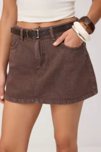 TRENDYOLMİLLA Brown Belt Detailed DENIM Shorts Skirt with Skirt Look on the Back - Image 4