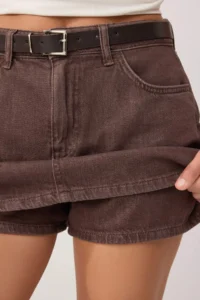 TRENDYOLMİLLA Brown Belt Detailed DENIM Shorts Skirt with Skirt Look on the Back - Image 5