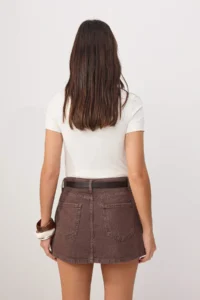 TRENDYOLMİLLA Brown Belt Detailed DENIM Shorts Skirt with Skirt Look on the Back - Image 6