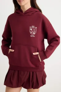 TRENDYOLMİLLA Burgundy Embroidered Oversized/Wide Pattern Thick Knitting Sweatshirt with Fleece Inside - Image 3