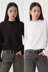 TRENDYOLMİLLA Black-WHITE 2 Sets Paket 100% Cotton Regular Pattern Long Sleeve High Neck Knitting T-Shirt - Image 13