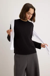 TRENDYOLMİLLA Black-WHITE 2 Sets Paket 100% Cotton Regular Pattern Long Sleeve High Neck Knitting T-Shirt - Image 2