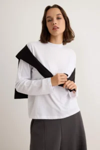 TRENDYOLMİLLA Black-WHITE 2 Sets Paket 100% Cotton Regular Pattern Long Sleeve High Neck Knitting T-Shirt - Image 5