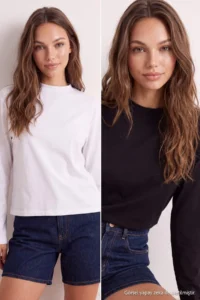 TRENDYOLMİLLA Black-WHITE 2 Sets Paket 100% Cotton Regular Pattern Long Sleeve High Neck Knitting T-Shirt - Image 8