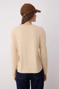 TRENDYOLMİLLA Brown-BEIGE 2 Sets Paket 100% Cotton Regular Pattern Long Sleeve High Neck Knitting T-Shirt - Image 4