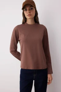 TRENDYOLMİLLA Brown-BEIGE 2 Sets Paket 100% Cotton Regular Pattern Long Sleeve High Neck Knitting T-Shirt - Image 5