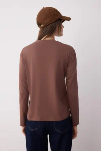 TRENDYOLMİLLA Brown-BEIGE 2 Sets Paket 100% Cotton Regular Pattern Long Sleeve High Neck Knitting T-Shirt - Image 7