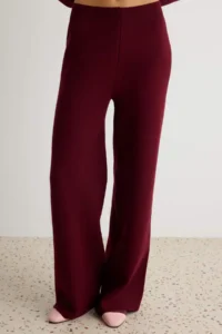 TRENDYOLMİLLA Burgundy More Sustainable V-neck Basic Knitwear Bottom - Top Set - Image 3