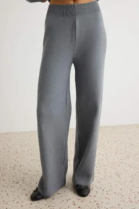 TRENDYOLMİLLA Light Gray More Sustainable V-neck Basic Knitwear Bottom - Top Set - Image 3