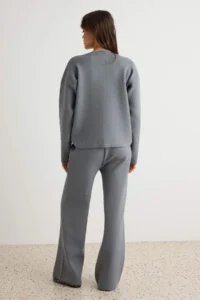 TRENDYOLMİLLA Light Gray More Sustainable V-neck Basic Knitwear Bottom - Top Set - Image 4