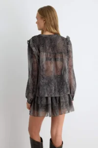 TRENDYOLMİLLA Khaki Siphon Transparent Snake Patterned Gipelli Blouse Skirt Bottom - Top Set - Image 4