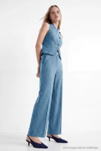 TRENDYOLMİLLA NAVY BLUE Striped Vest PantolonDokuma Bottom - Top Set - Image 12