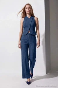TRENDYOLMİLLA NAVY BLUE Striped Vest PantolonDokuma Bottom - Top Set - Image 2