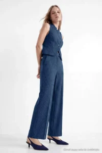 TRENDYOLMİLLA NAVY BLUE Striped Vest PantolonDokuma Bottom - Top Set - Image 3
