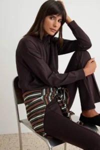 TRENDYOLMİLLA Brown Fitted ribbed flared leg Flexible Knitting Bottom - Top Set - Image 2