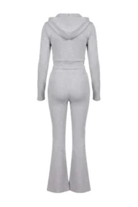 TRENDYOLMİLLA Gray Melange Fitted Hooded flared leg Flexible Knitting Bottom - Top Set - Image 8