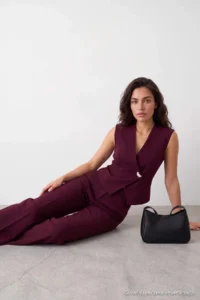 TRENDYOLMİLLA Plum Button Detailed Sleeveless Vest Pants Weaving Bottom - Top Set