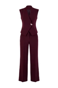 TRENDYOLMİLLA Plum Button Detailed Sleeveless Vest Pants Weaving Bottom - Top Set - Image 3