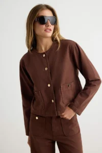 TRENDYOLMİLLA Brown Button Detailed Jacket jeans DENIM Bottom - Top Set - Image 2
