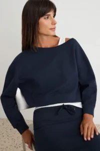 TRENDYOLMİLLA NAVY BLUE Oversized/Wide Pattern Asymmetric Collar Etekli Thick Knitting Bottom - Top Set - Image 2