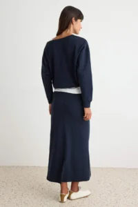 TRENDYOLMİLLA NAVY BLUE Oversized/Wide Pattern Asymmetric Collar Etekli Thick Knitting Bottom - Top Set - Image 5