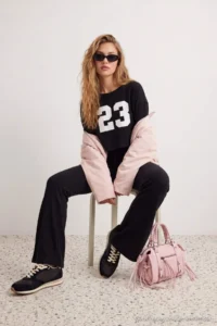 TRENDYOLMİLLA Black Printed Regular/Normal Pattern Asymmetric Collar Soft Touch Knitting Bottom - Top Set - Image 2