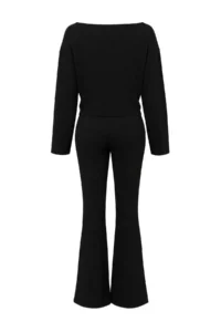 TRENDYOLMİLLA Black Printed Regular/Normal Pattern Asymmetric Collar Soft Touch Knitting Bottom - Top Set - Image 8