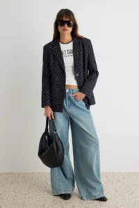 TRENDYOLMİLLA Black WHITE Polka Dot Oversized Blazer Jacket