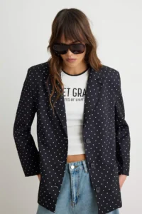 TRENDYOLMİLLA Black WHITE Polka Dot Oversized Blazer Jacket - Image 2