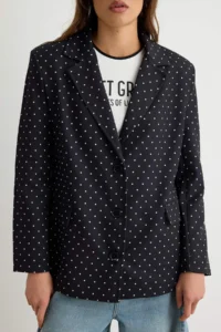 TRENDYOLMİLLA Black WHITE Polka Dot Oversized Blazer Jacket - Image 3