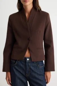 TRENDYOLMİLLA Dark Brown V-neck Short Blazer Jacket - Image 3