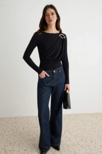 TRENDYOLMİLLA Black Accessory Detailed Long Sleeve snaps Flexible Knitting Bodysuit .D.00005 - Image 2