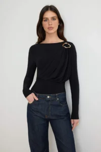 TRENDYOLMİLLA Black Accessory Detailed Long Sleeve snaps Flexible Knitting Bodysuit .D.00005 - Image 3