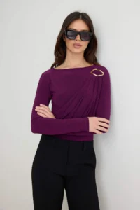 TRENDYOLMİLLA Plum Accessory Detailed Long Sleeve snaps Flexible Knitting Bodysuit .D.00005 - Image 2