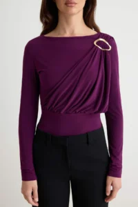 TRENDYOLMİLLA Plum Accessory Detailed Long Sleeve snaps Flexible Knitting Bodysuit .D.00005 - Image 3